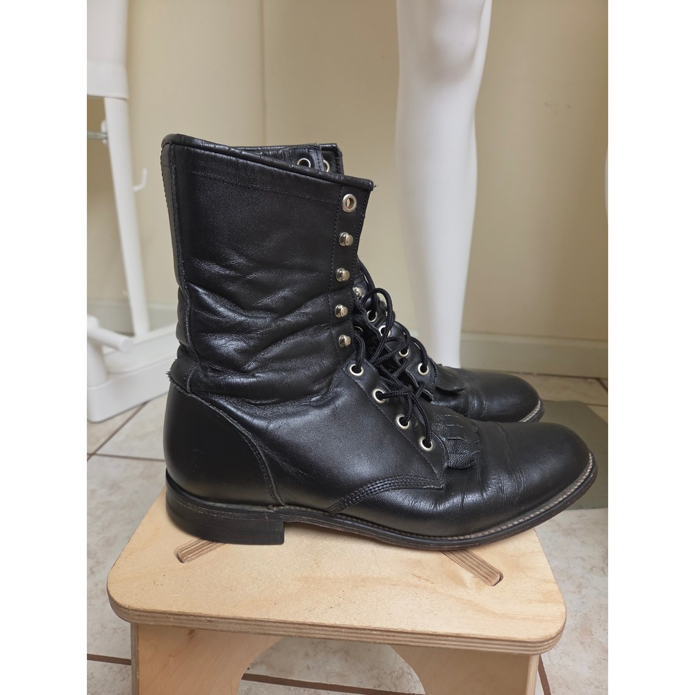 Justin L0506 Mens Black Leather Kiltie Lace‎ Up Western Work Boots Size 8 B